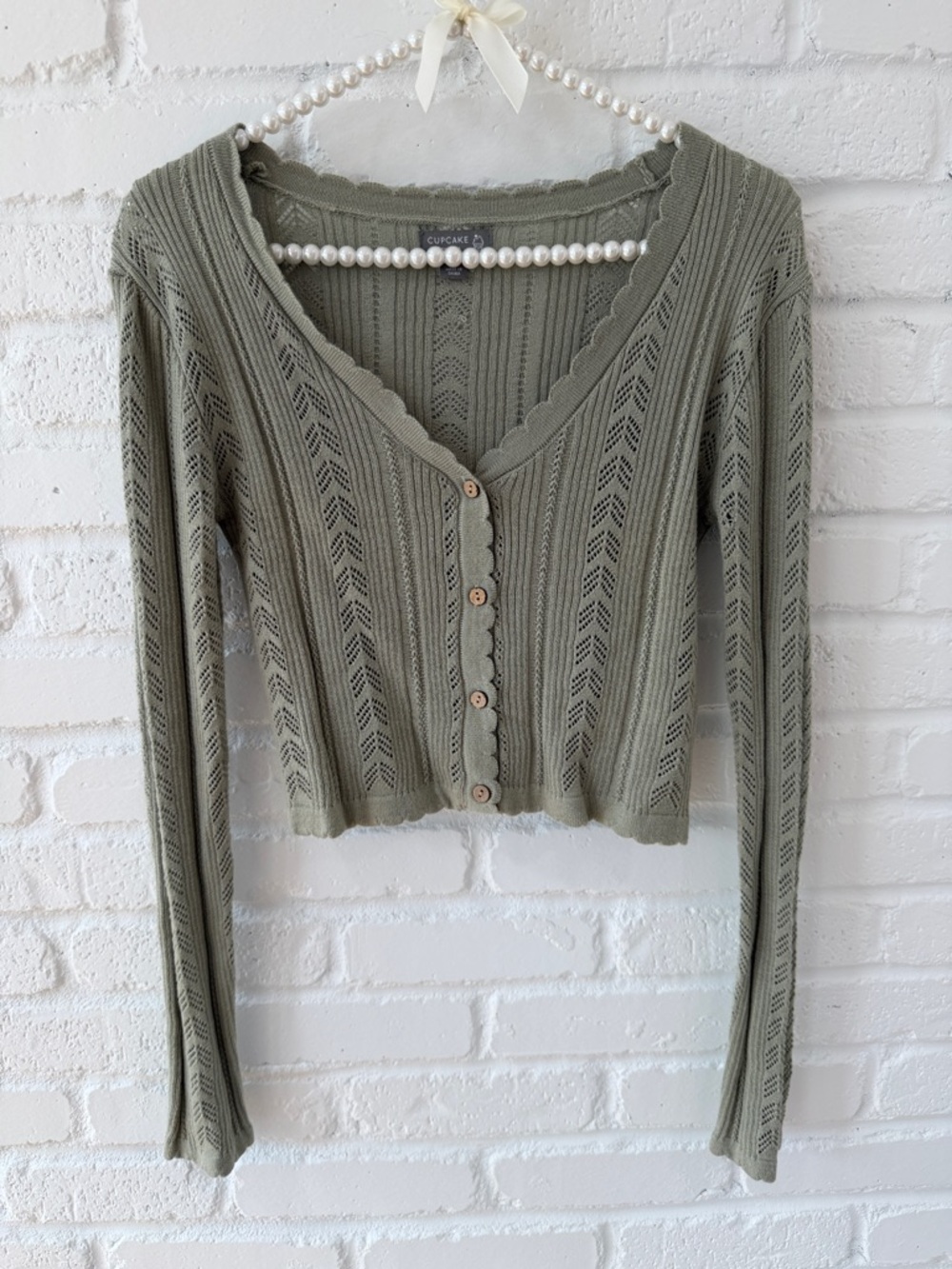 Francesca's Collections Olive Green Cropped Knit Cardigan